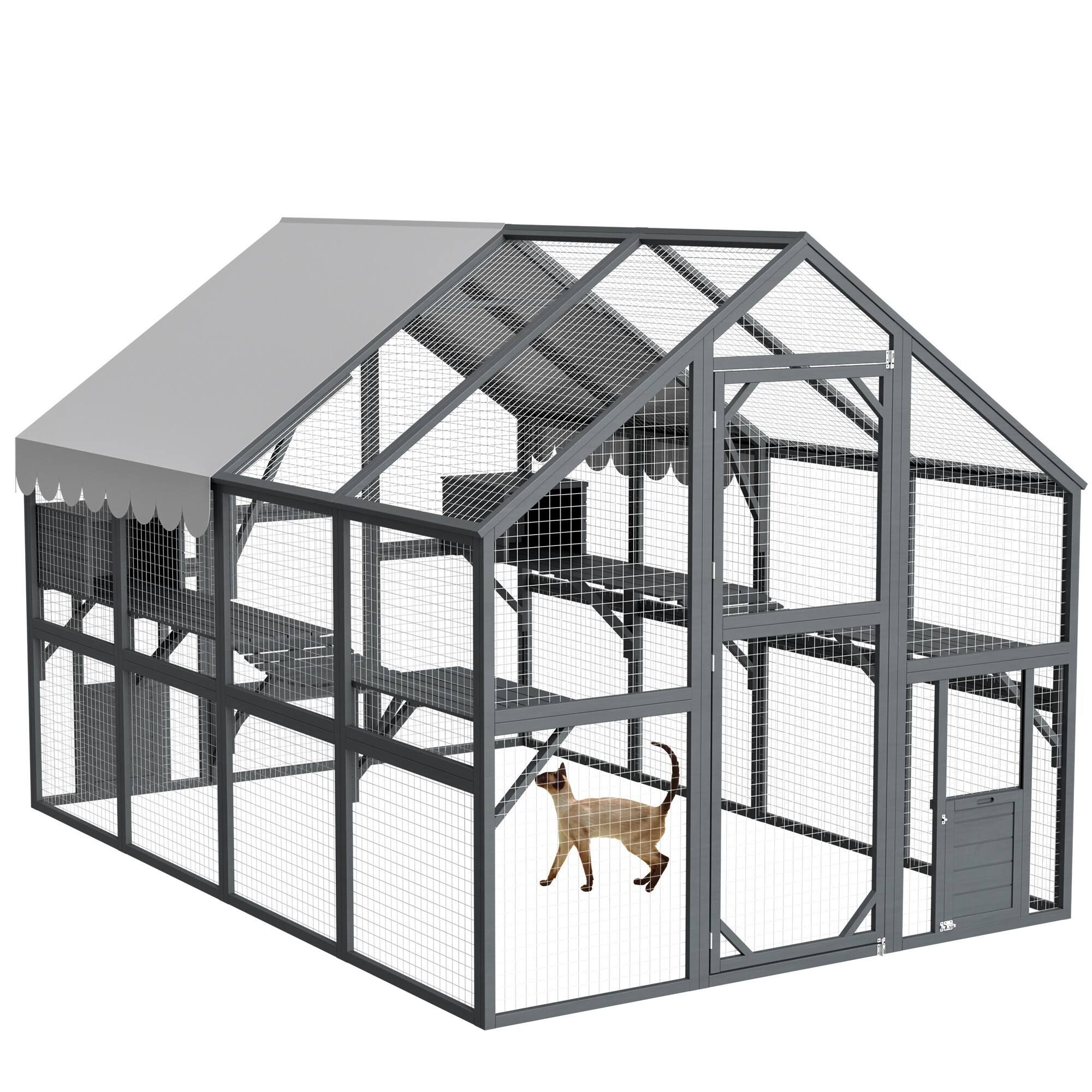 Alt View 3. Boyel Living - Extra-Large Outdoor Cat Enclosure with Platforms - Grey.