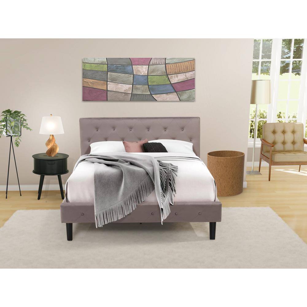 Alt View 4. East West Furniture - NL14Q-1GO11 2 Piece Bed Set - 1 Queen Bed Brown Taupe Velvet Fabric Headboard and 1 Night Stand - Black Finish - Taupe Brown.