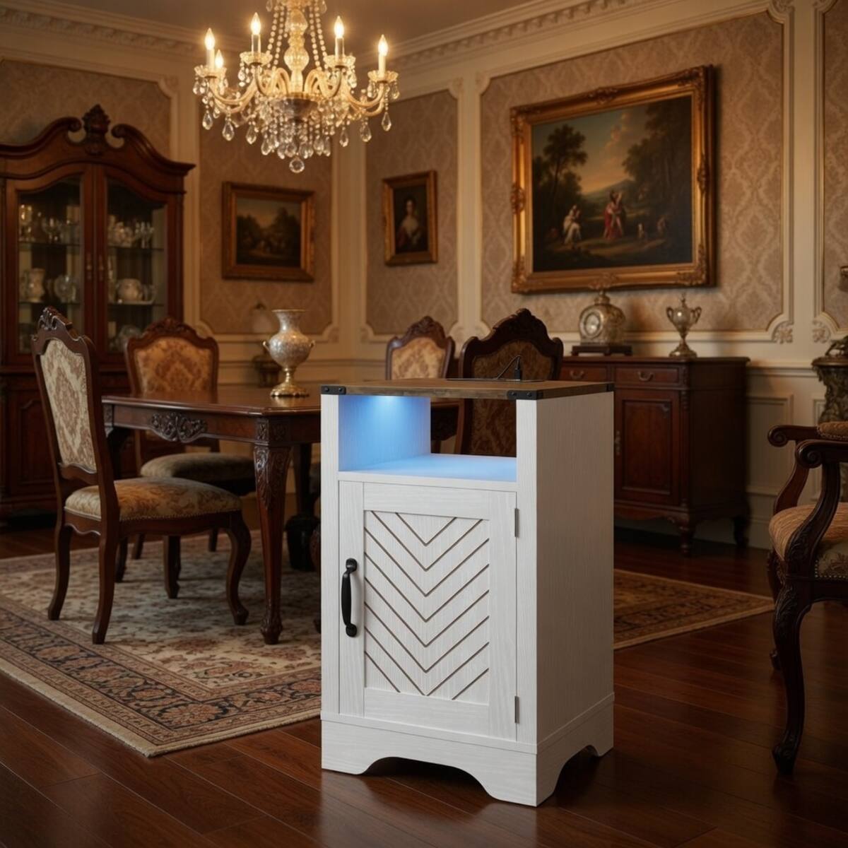 Angle. Loheer - Loheer 16 Inch Nightstand with Charging Station, RGB LED, White and Rustic Oak - White and Rustic Oak.
