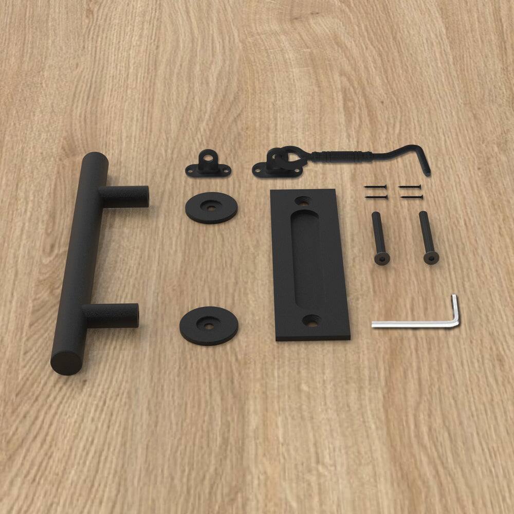 Alt View 1. Boyel Living - 12 in. Steel Black Powered Ladder Sliding Barn Door Handle with Hook Lock Latch - Black.