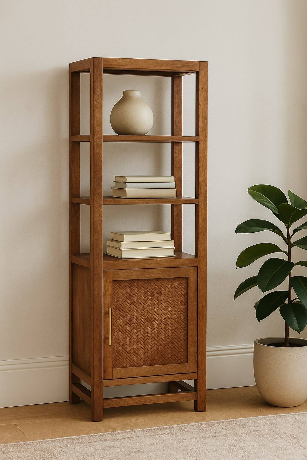 Alt View 2. Artisan Furniture - Artisan Furniture Solid Wood Solid Wood Open Shelf Unit with Cabinet - Brown.