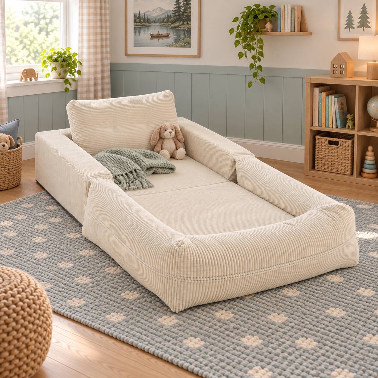 Alt View 1. Famapy - Convertible Chair Bed Corduroy Oversized Single Sofa Chair, High Resilience Foam Removable Washable Cover - White.