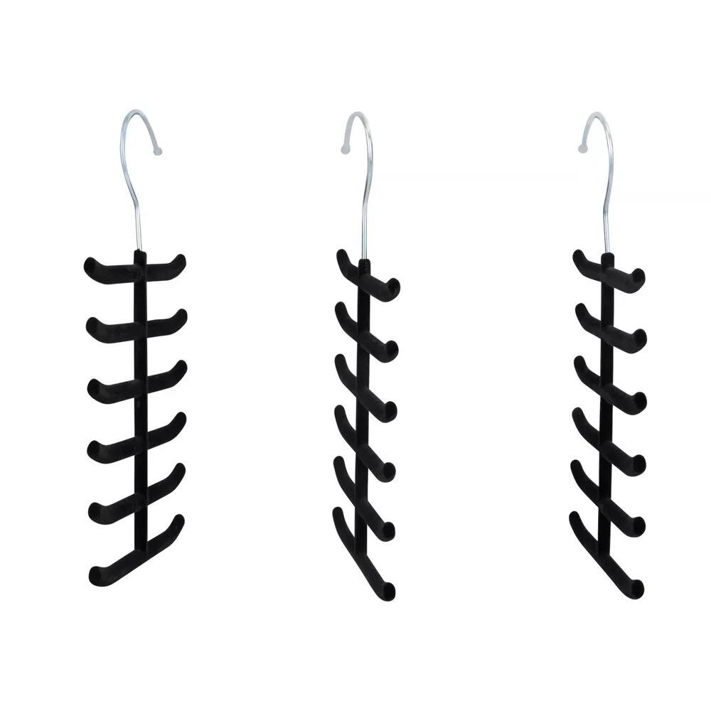 Alt View 4. Elle Decor - Set of 3 Non-Slip Velvet Tie Hangers, Black - Holds Up to 12 Ties Per Hanger - Black.