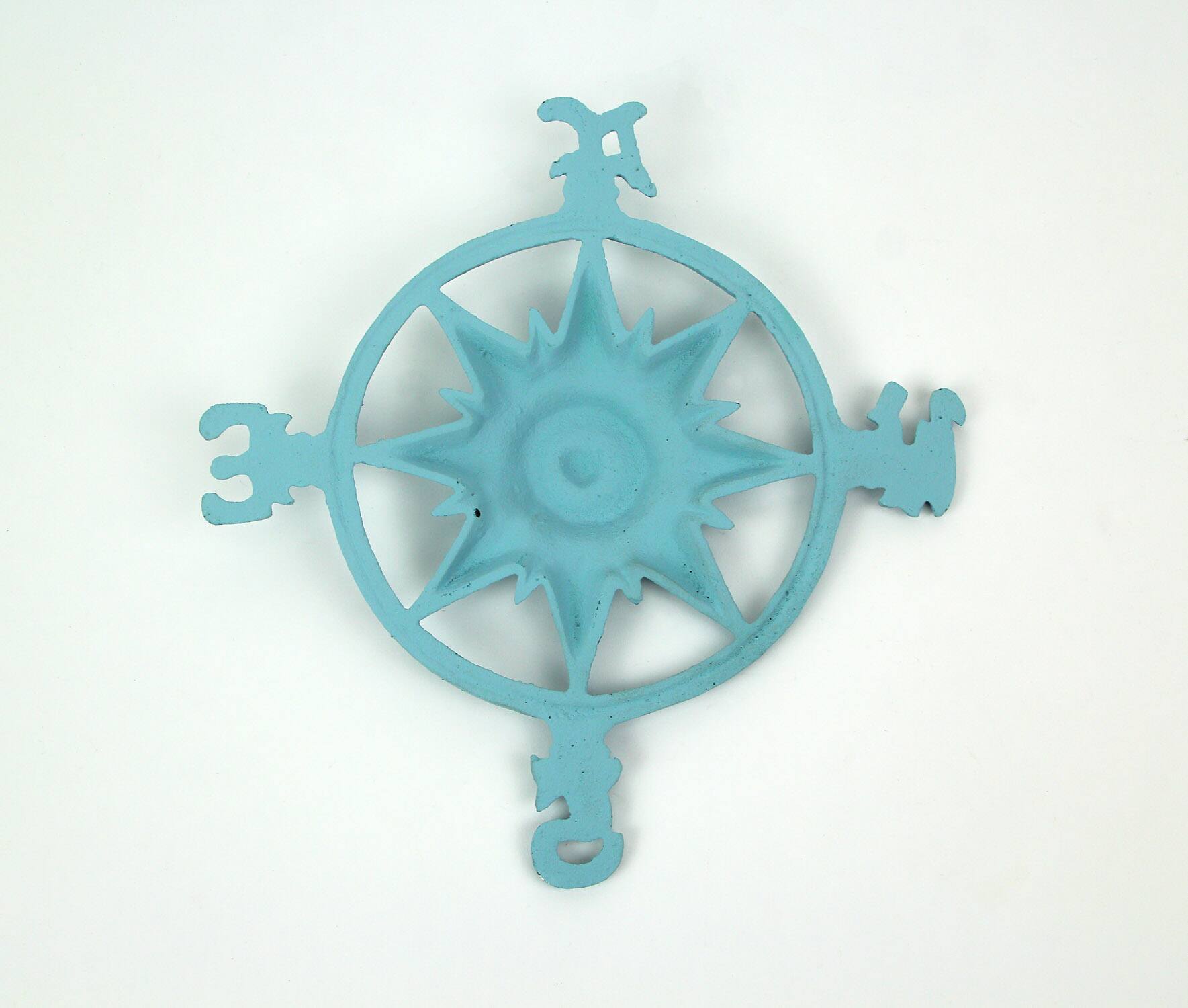Alt View 2. Zeckos - Weathered Blue Cast Iron Nautical Compass Rose Wall Hanging - Blue.