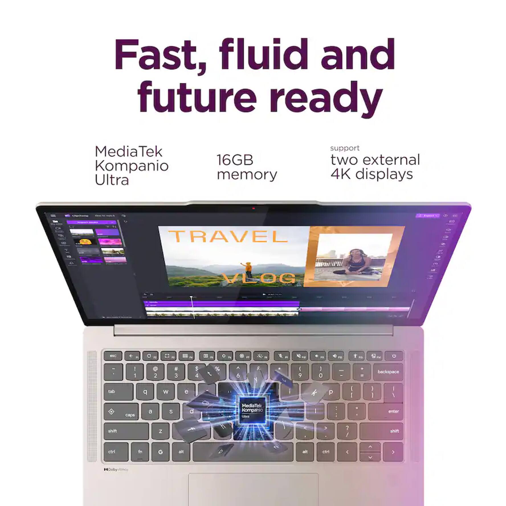 Fast, fluid and future ready MediaTek Kompanio Ultra 16GB memory support two external 4K displays