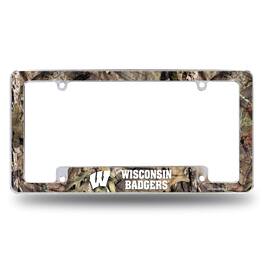 Rico Industries - Wisconsin Badger's Chrome Metal License Plate Frame Camouflaged Camo Design - Multi