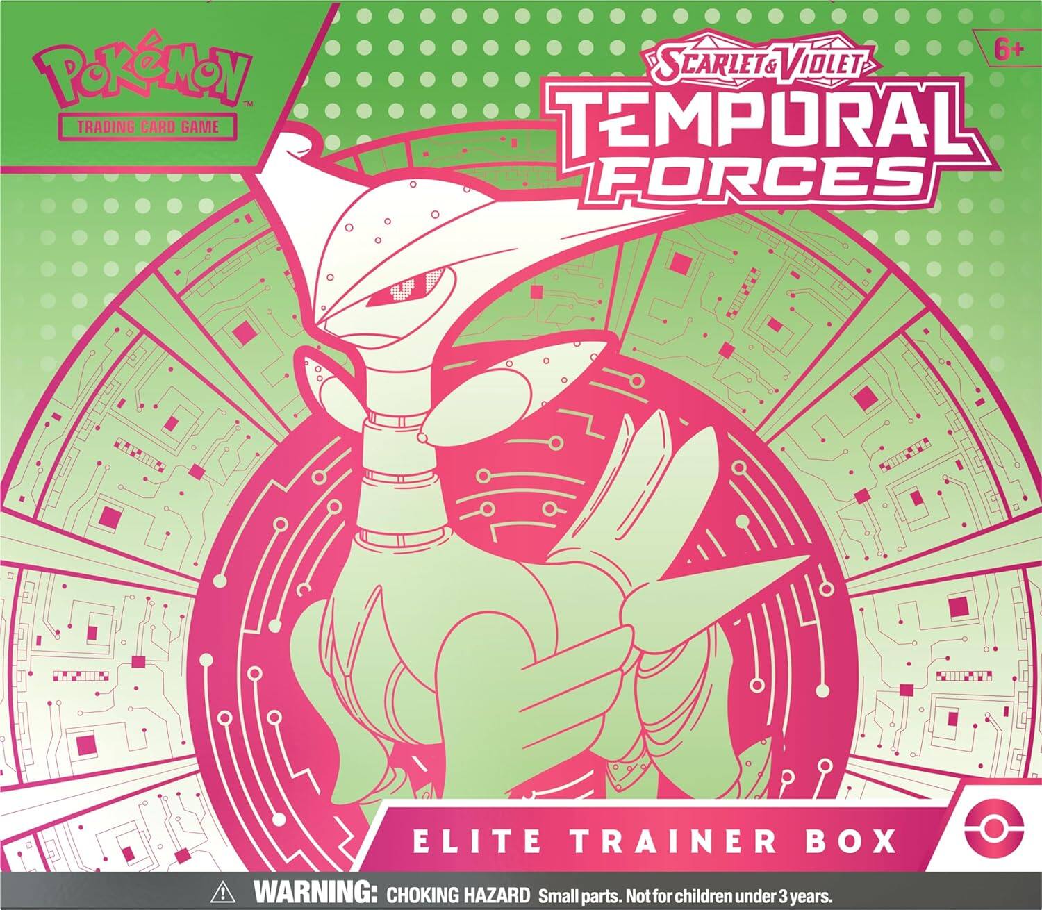 Pokémon Trading Card Game  
Scarlet & Violet  
Temporal Forces  
Elite Trainer Box  

6+  

Warning: Choking Hazard. Small parts. Not for children under 3 years.
