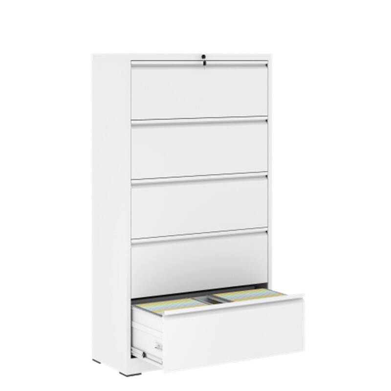 Alt View 6. HTUTWOO - Metal Lateral File Cabinet with Lock - 5 Drawer Lockable File Cabinet for Home Office, Legal/Letter/A4/F4 Size - White.