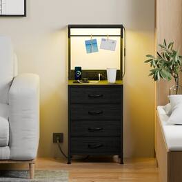 Furnulem - Nightstands with 4 Drawer Outlets Bedside Tables with 2 USB Ports 2Tier Open Shelf - Black