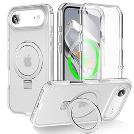 Dteck - for Apple iPhone Air Mag Safe Case, Ring Stand Built-in Screen Protector Full Body Cover - Matte Clear