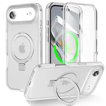 Front. Dteck - for Apple iPhone Air Mag Safe Case, Ring Stand Built-in Screen Protector Full Body Cover - Matte Clear.