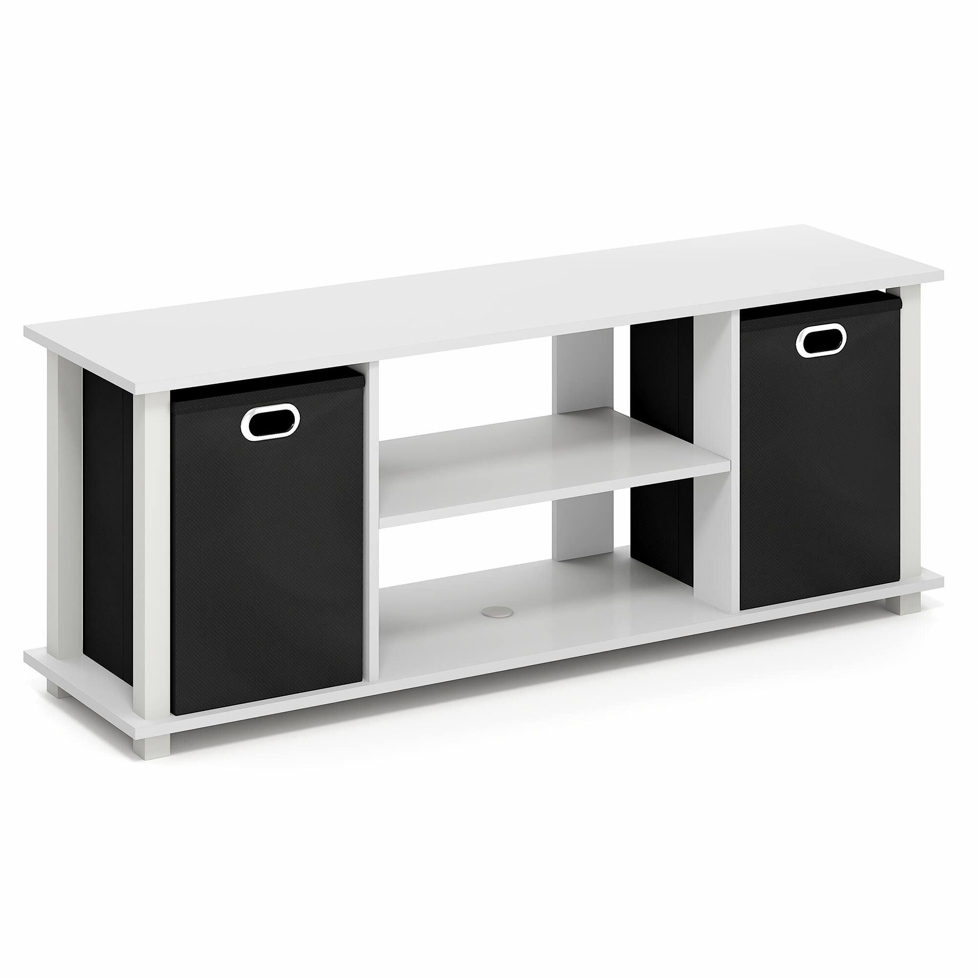 Alt View 5. Furinno - ECON TV Stand, 3-Tier Rectangular Entertainment Center with Open Back and Storage Bins for TV up to 46 Inch, TV Console - White/White/Black.