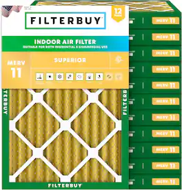 Filterbuy - 22x26x2 MERV 11 Pet & Allergy Defense, Electrostatic Pleated HVAC AC Furnace Air Filters Replacement (12-Pack) - Gold