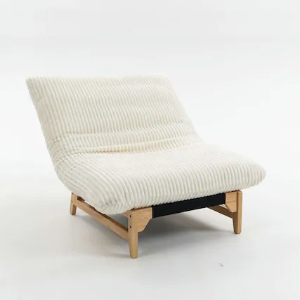 Front. Kadyn - Bean Bag Chair for Adults, Corduroy Fabric Armless Lazy Sofa with Backrest for Living Room & Bedroom, Off White - White.