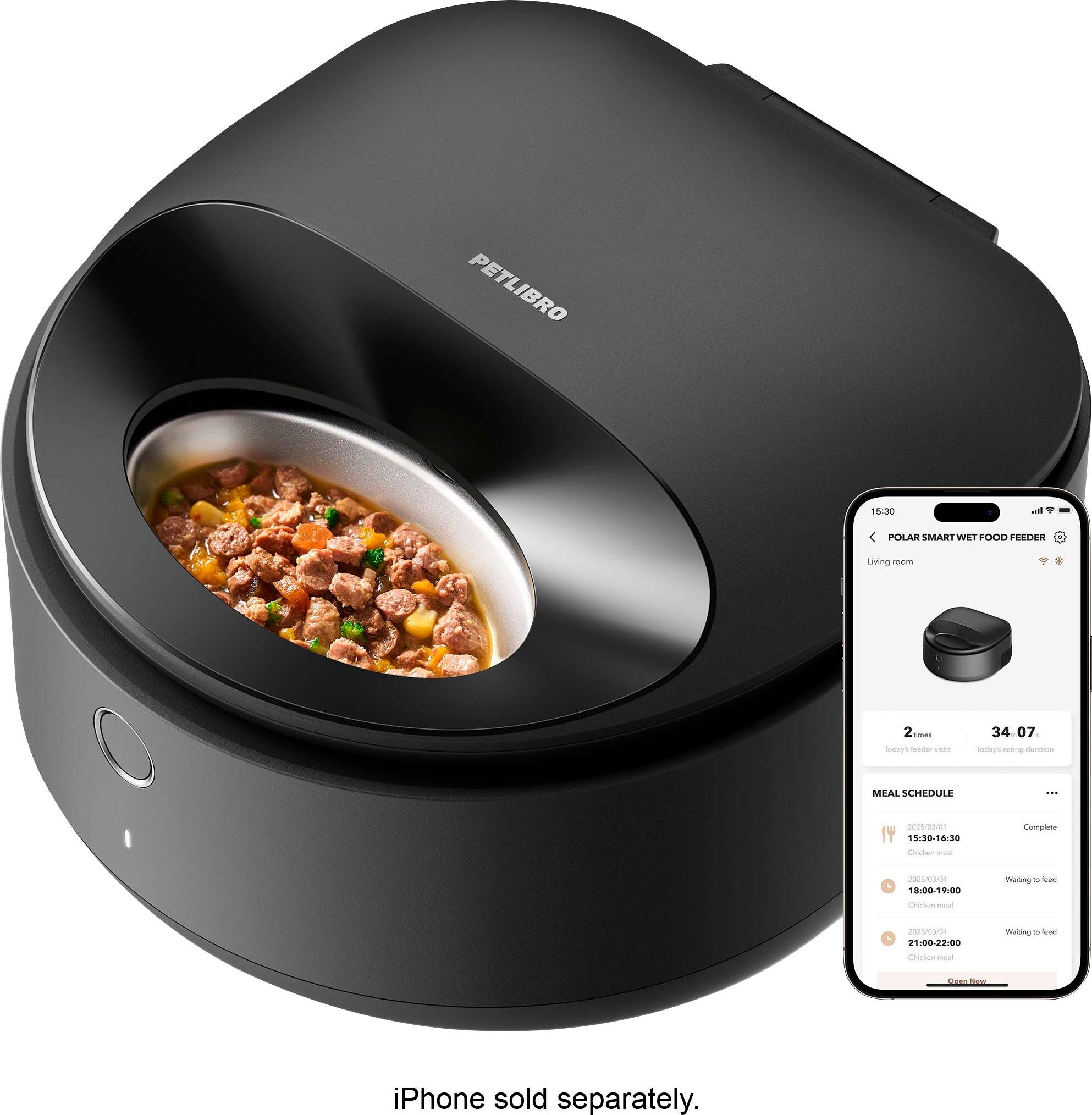 Petlibre 15:00 Polar Smart Water 2 - Todd's Sesame Seed Bread 34 07 Today's Meal Schedule: 15:30-16:30 Clicken 1 Complete 2054501 18:00-19:00 Waiting - Soa Chicken - C - iPhone sold separately.