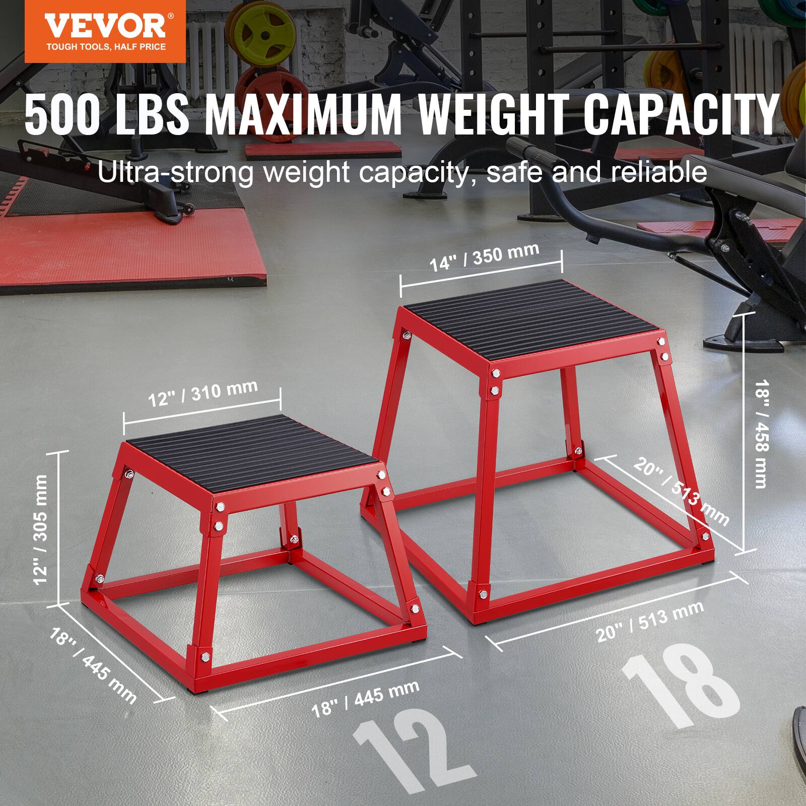 VEVOR Plyometric Jump Box, 18 Inch Plyo Box, Steel Plyometric
