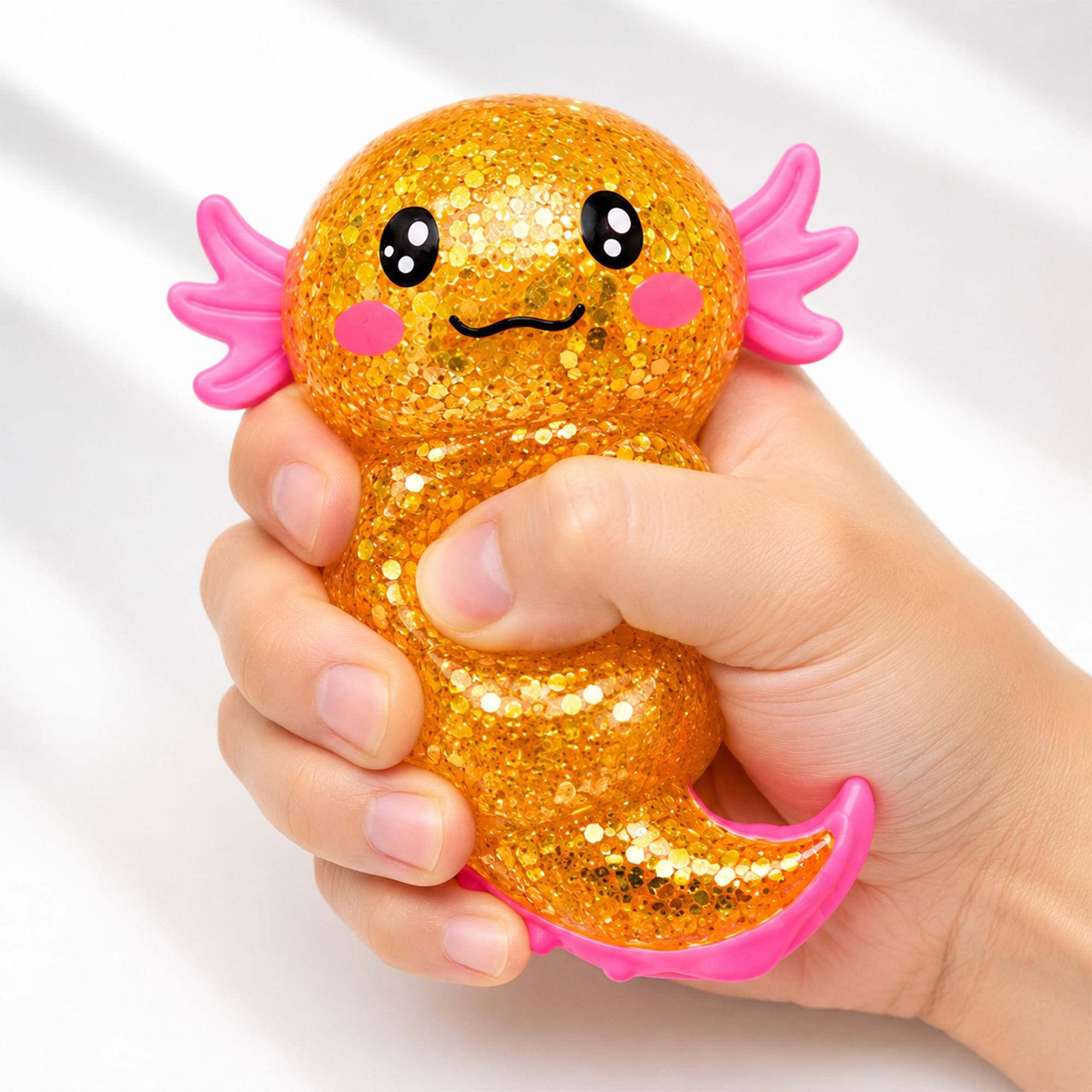 Alt View 3. Puka Creations - Glitter Axolotl 4-Inch Squishy Stress Reliever | Orange - Orange.