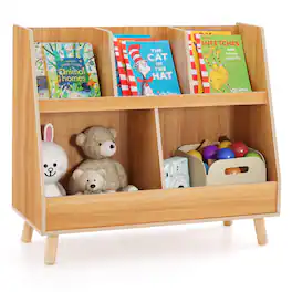 Costway - 5-Cube Kids Bookshelf and Toy Organizer Wooden Storage Bookcase with Wood Legs - Natural