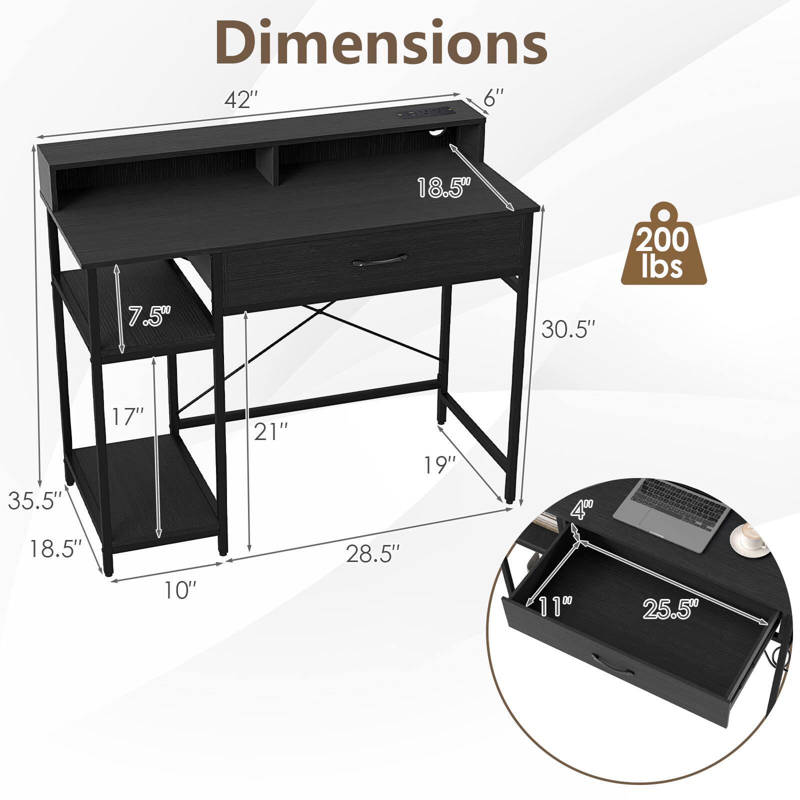 Dimensions: 42" x 6" x 18.5" x 200 lbs x 7.5" x 30.5" x 35.5" x 18.5" x 17" x 10" x 21" x 19" x 28.5" x 40" x 11" x 25.5"