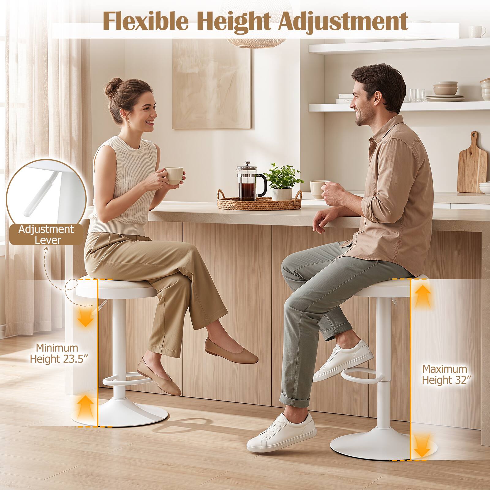 Flexible Height Adjustment  
Adjustment Lever  
Minimum Height 23.5"  
Maximum Height 32"