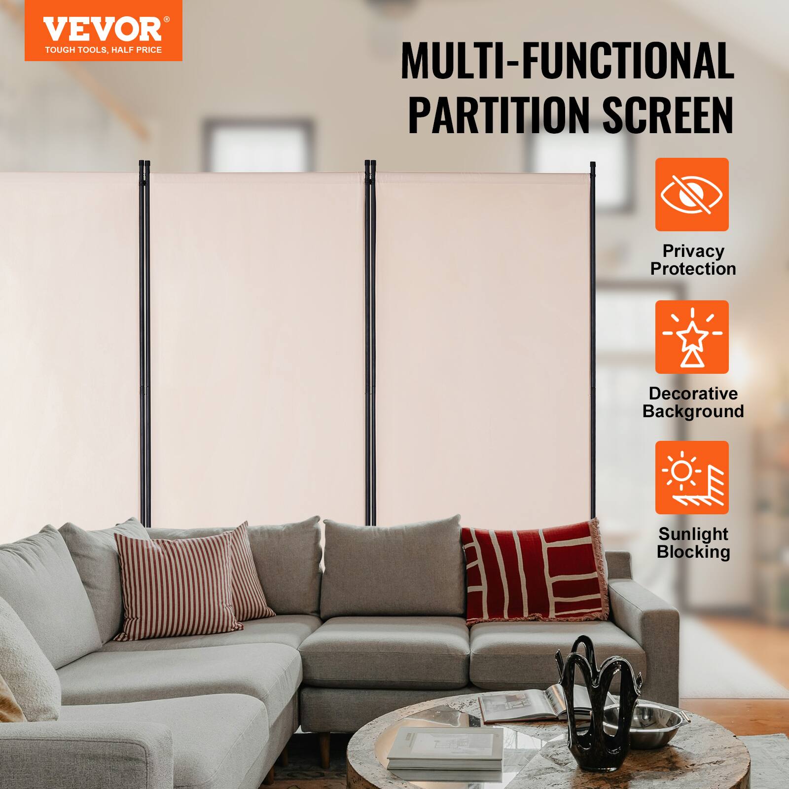 VEVOR TOUGH TOOLS. HALF PRICE MULTI-FUNCTIONAL PARTITION SCREEN
Privacy Protection
Decorative Background
Sunlight Blocking