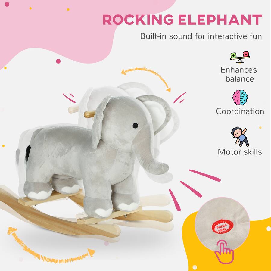 Temu Rocking Elephant Qaba Rocking Animal, Elephant Rocker with Realistic Sounds 330-177V00GY ...
