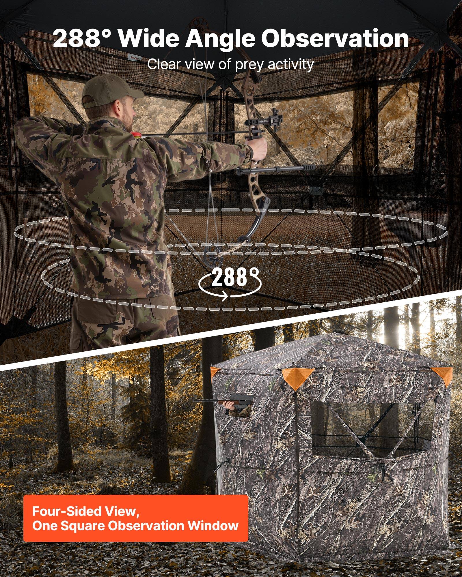288° Wide Angle Observation  
Clear view of prey activity

Four-Sided View, One Square Observation Window