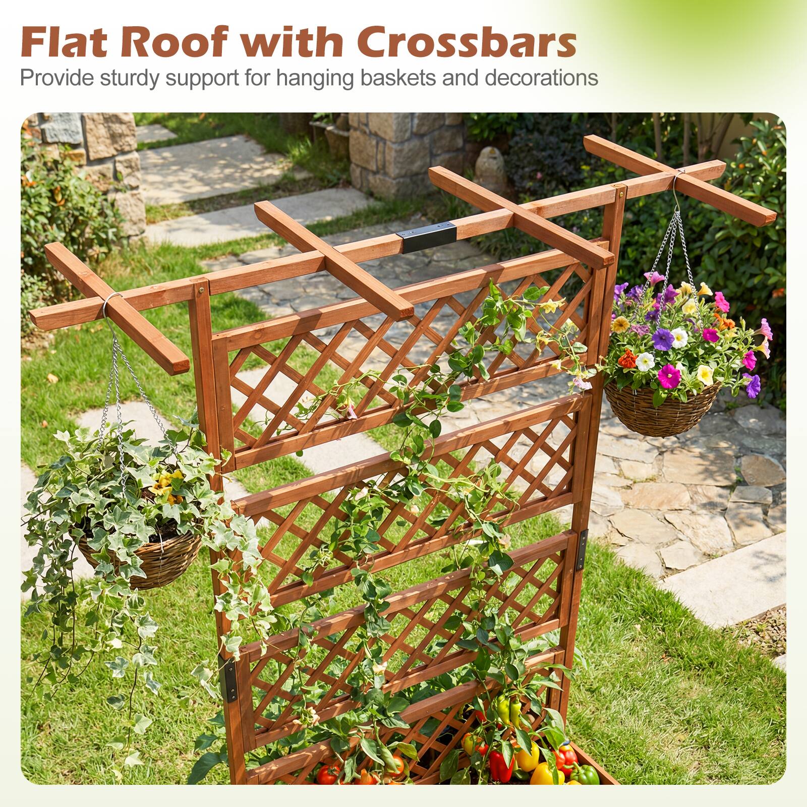 Flat Roof with Crossbars  
Provide sturdy support for hanging baskets and decorations