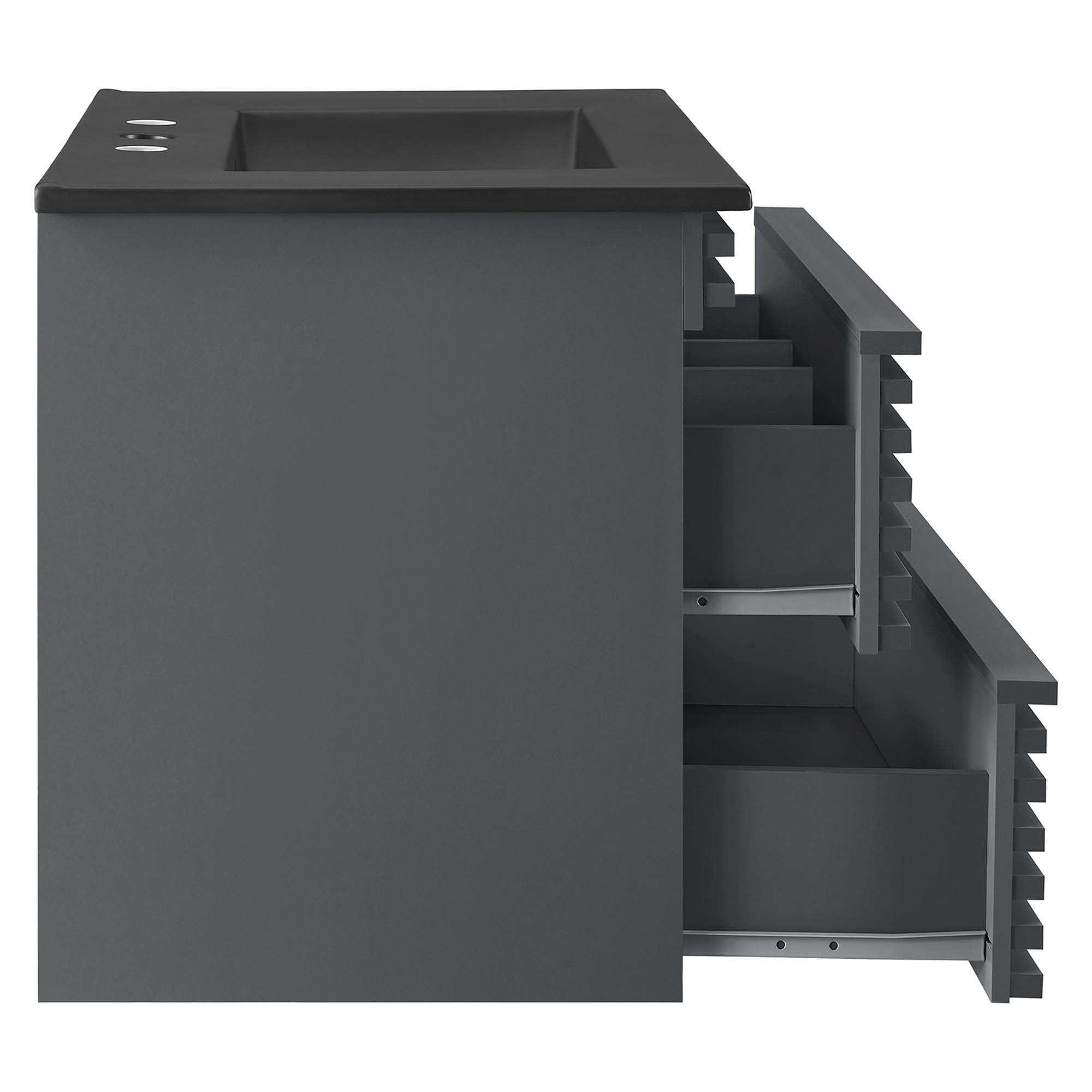 Alt View 4. Modway - Render Wall-Mount Bathroom Vanity with Black Basin Included - Gray Black.