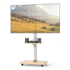Front. Gymax - Gymax Rolling TV Stand on Wheels w/30 Degree Tilt Mount Adjustable Shelf & Cable Management Natural & White - Yellow.