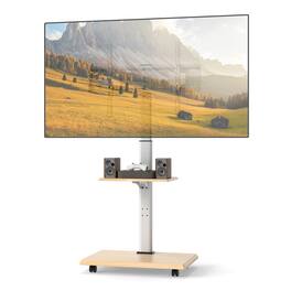 Gymax - Rolling TV Stand on Wheels w/30 Degree Tilt Mount Adjustable Shelf & Cable Management Natural & White - Yellow