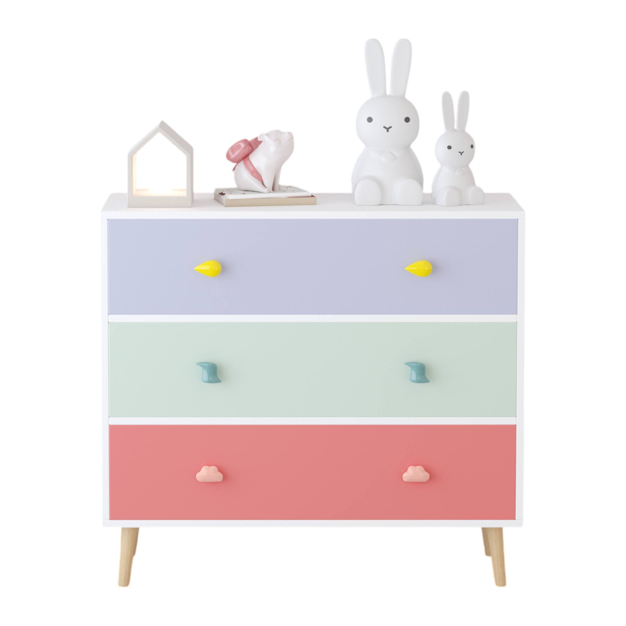 Alt View 5. Z-Edge - Kids 3 Drawer Dresser, Baby Nightstand for Bedroom, Storage Cabinet for Toddler Child for Living Room, Toddler Room - Colorful.