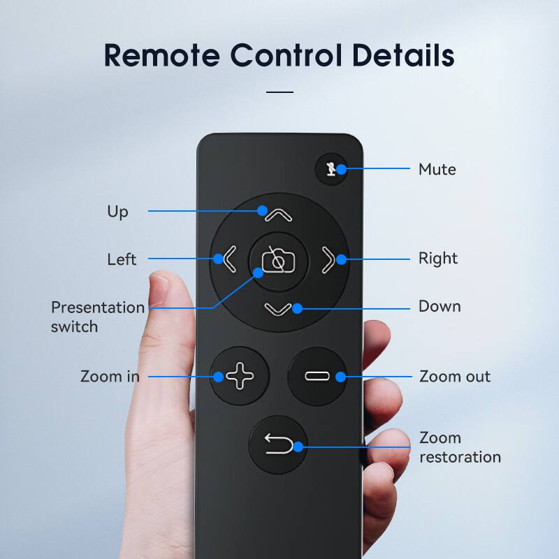 Remote Control Details

- Mute
- Up
- Left
- Right
- Down
- Presentation switch
- Zoom in
- Zoom out
- Zoom restoration