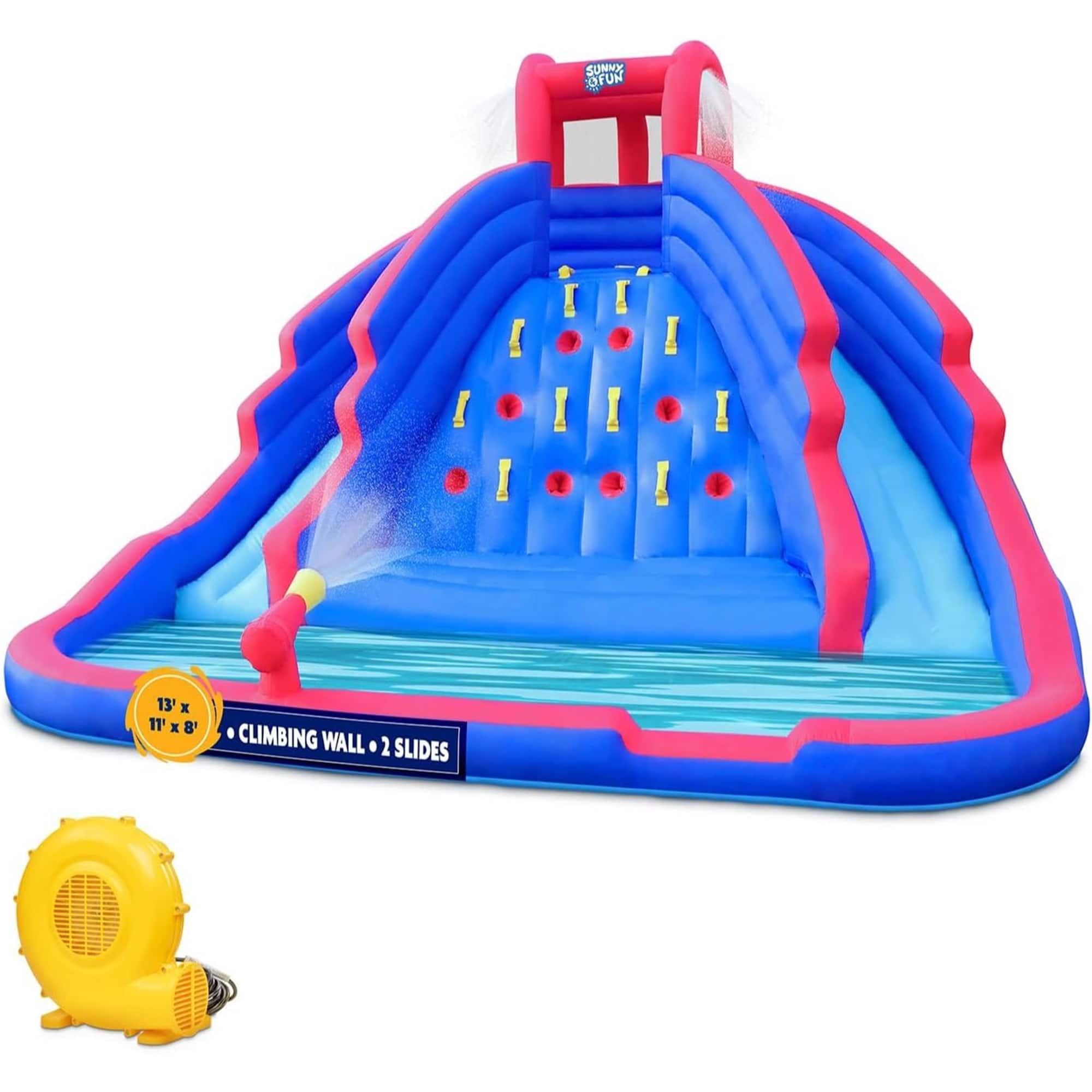 Sunny & Fun - Ultra Climber Inflatable Water Slide Park with Climbing Wall, Slides & Pool - Red/Blue