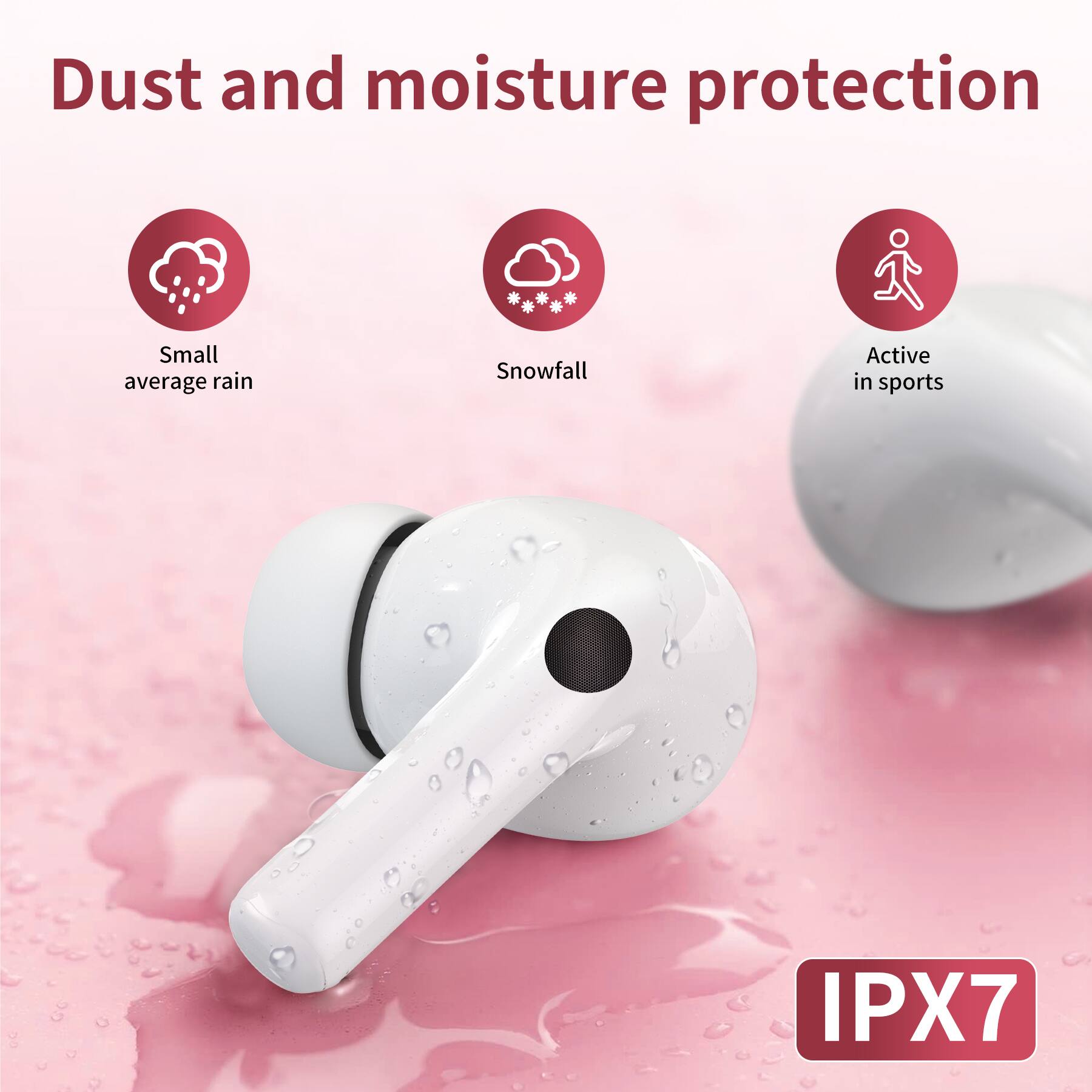 Dust and moisture protection

- Small average rain
- Snowfall
- Active in sports

IPX7