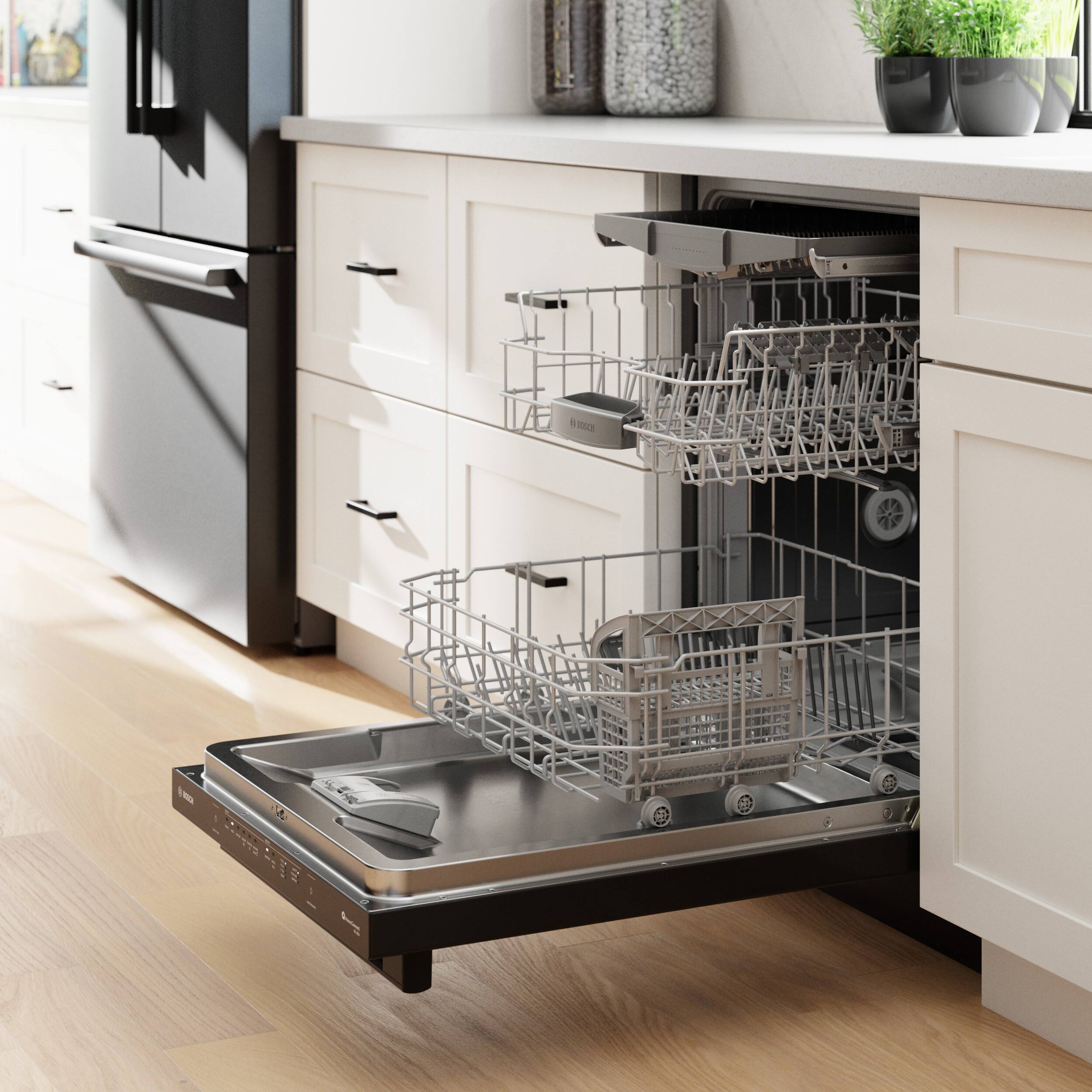 Alt View 1. Bosch - 100 Series Premium 24" Top Control Smart Built-In Hybrid Stainless Steel Tub Dishwasher with 3rd Rack, 46 dBA - Black.