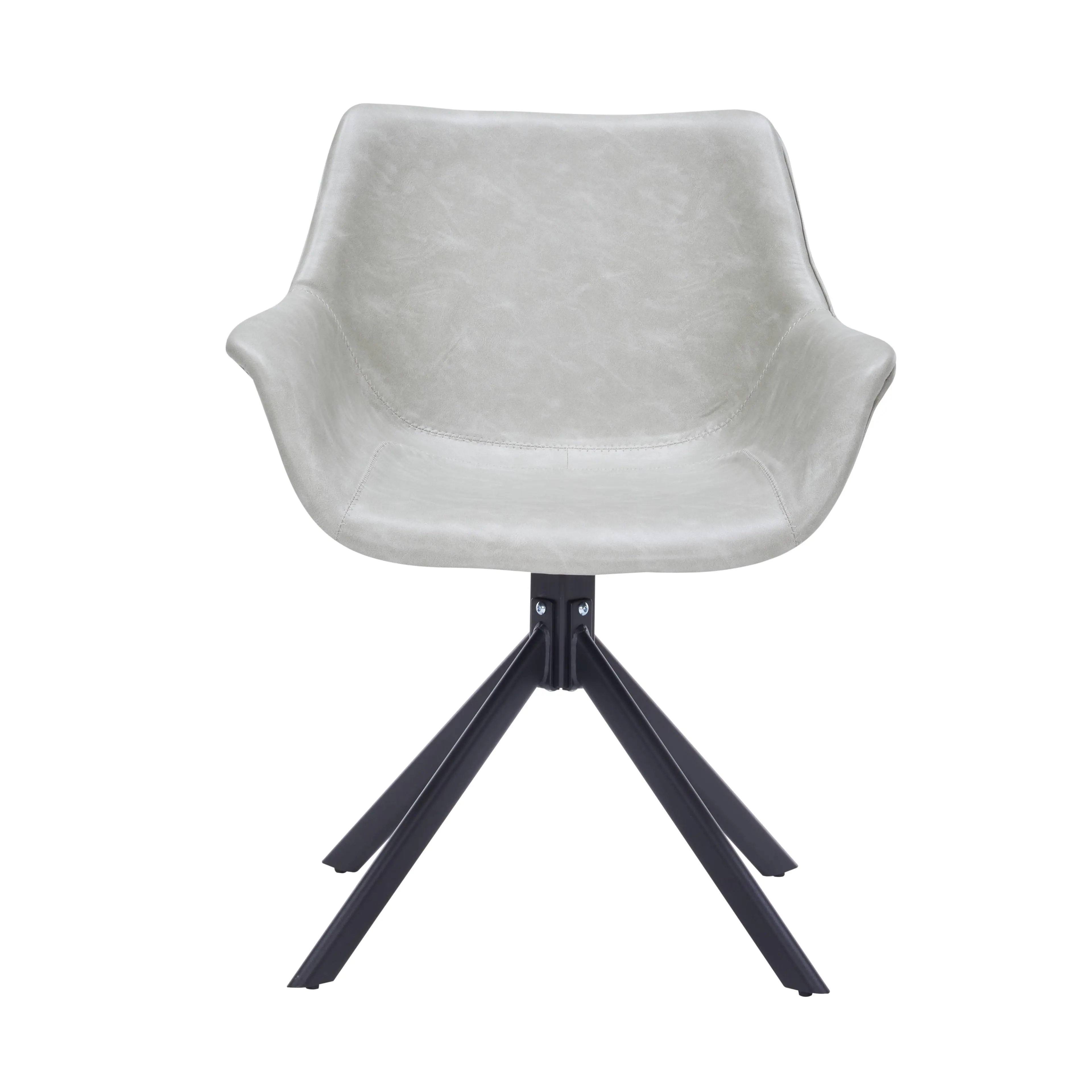 Alt View 2. LeisureMod - Markley 2-PCS Distressed Leather Swivel Accent Side Chair - Metal Base - Light Grey.