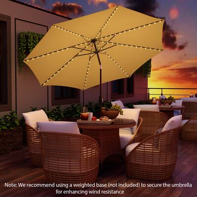 lighted patio umbrella with base EliteShade 9ft Solar LED Eurmax Elevate your evenings with our innovative design featuring 3 auto Patbrela 9FT Patio Umbrella Solar