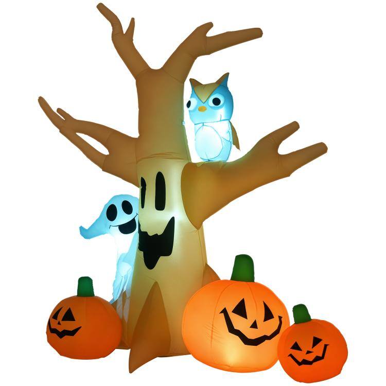 Front. PULUZ - 7.5' Tall Lighted Halloween Inflatables Outdoor Decorations Haunted Tree With Owl, Ghost, Pumpkins - Multi-Colored.