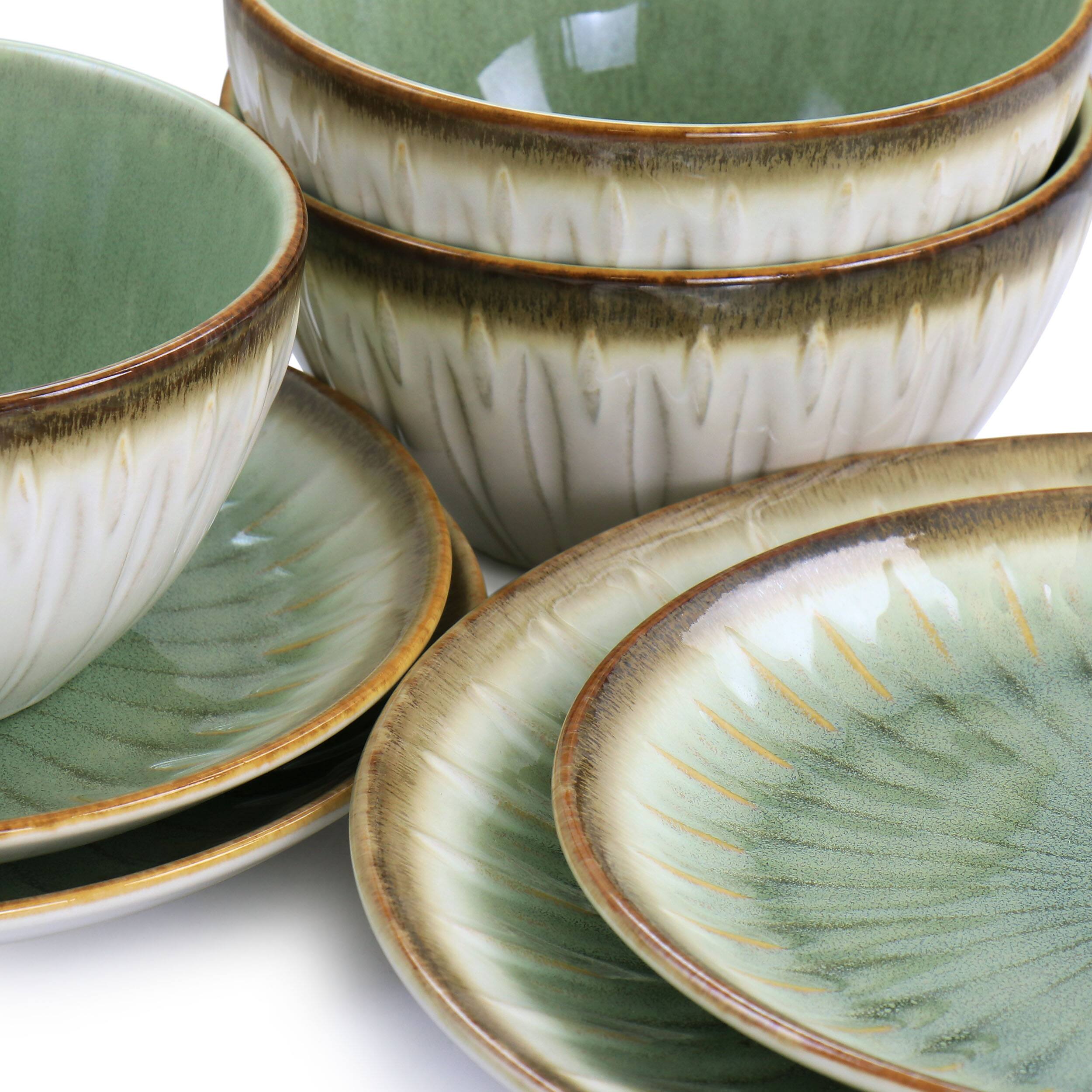 Alt View 3. Gibson - Gibson Elite Mayfair Bay 12 Piece Stoneware Dinnerware Set in Green - Green.
