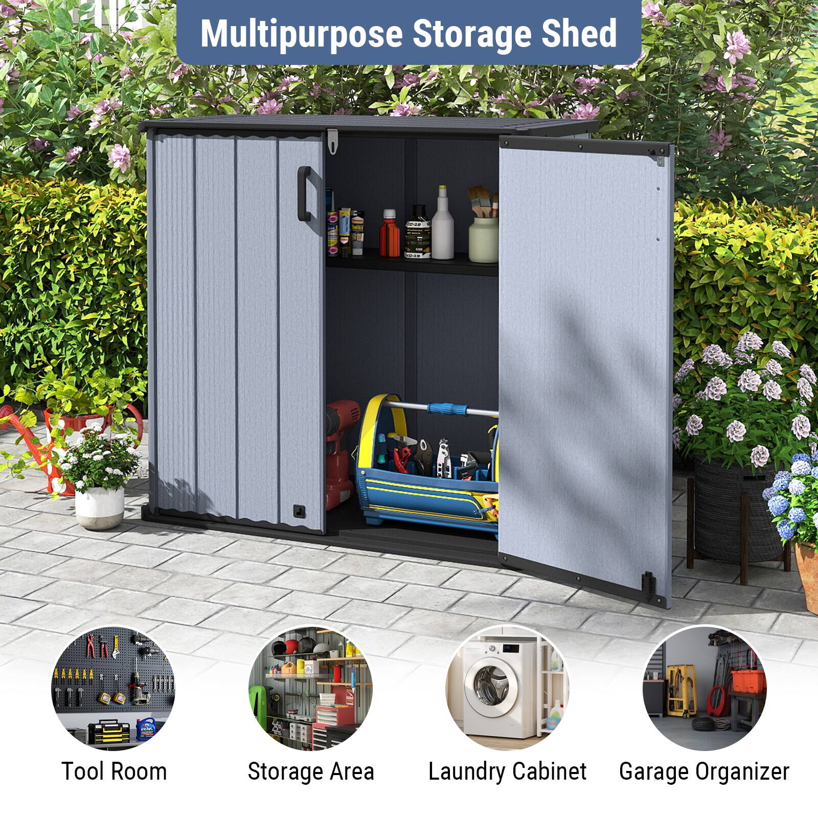Multipurpose Storage Shed

- Tool Room
- Storage Area
- Laundry Cabinet
- Garage Organizer