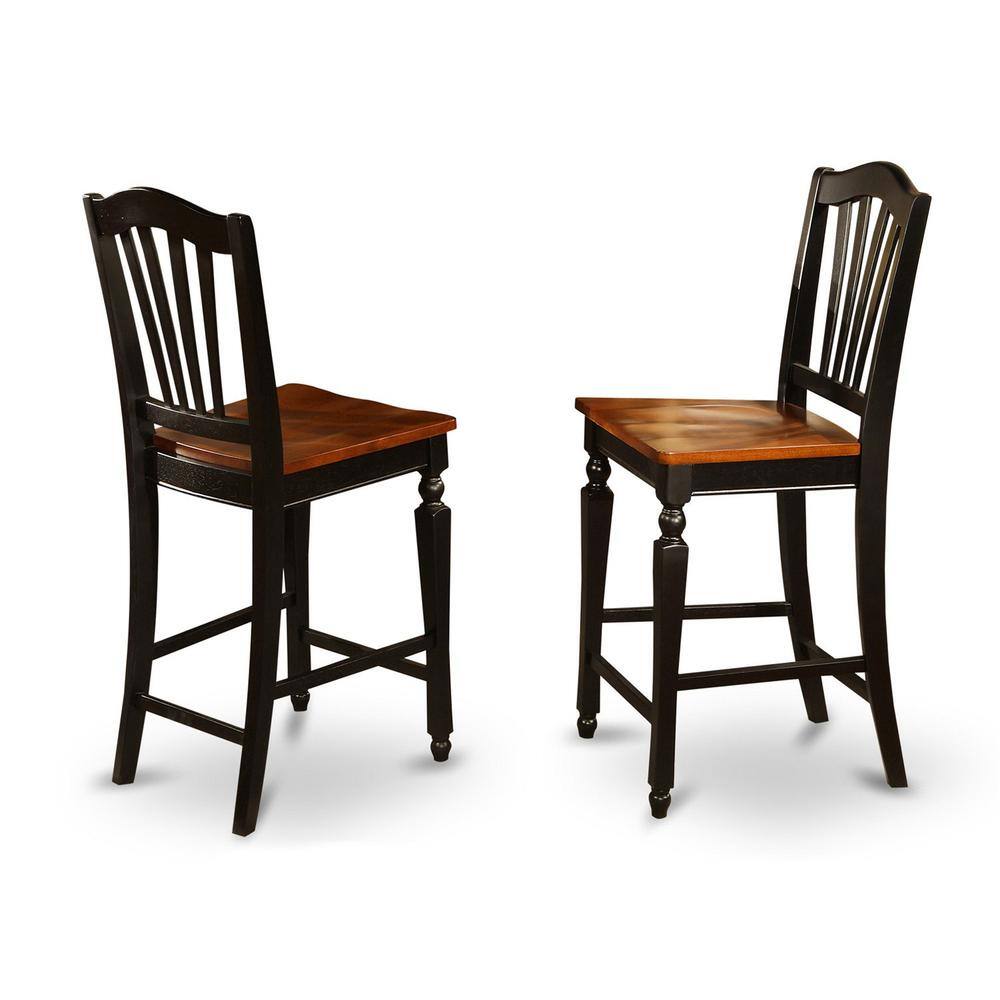 Front. East West Furniture - Chelsea Stools with wood seat, 24" seat height - Black Finish - Black & Cherry.
