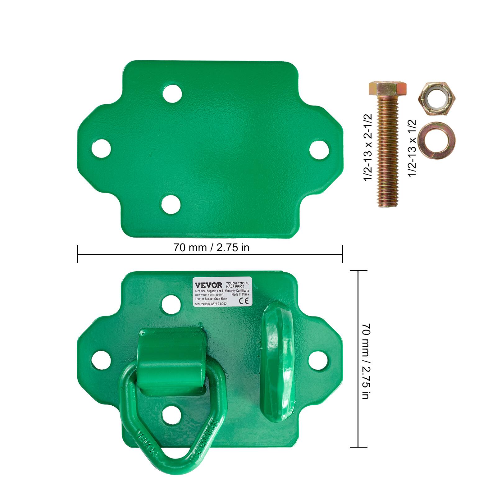 2-1/2 x 1/2-13 x 2-1/2  
1/2-13 x 1/2  
70 mm / 2.75 in  

VEVOR  
TOUGH TOOL  
Technical Suggestion and Safety Certification  
Factory: Boshan Vevor Tools Co., Ltd  
CE  

1/2-13 x 2-1/2  
1/2-13 x 1/2  

70 mm / 2.75 in  

1/2-13 x 2-1/2  
1/2-13 x 1/2  

70 mm / 2.75 in