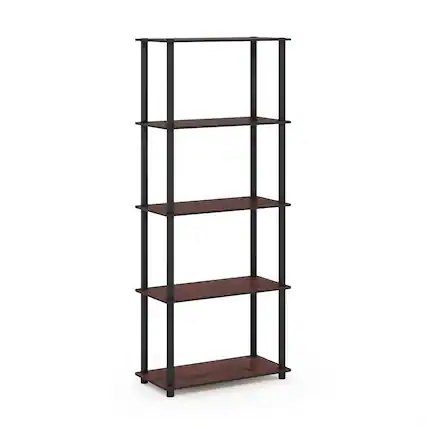 Front. Furinno - Turn-N-Tube 5-Tier Multipurpose Shelf Display Rack, Dark Cherry/Black - Dark Cherry/Black.