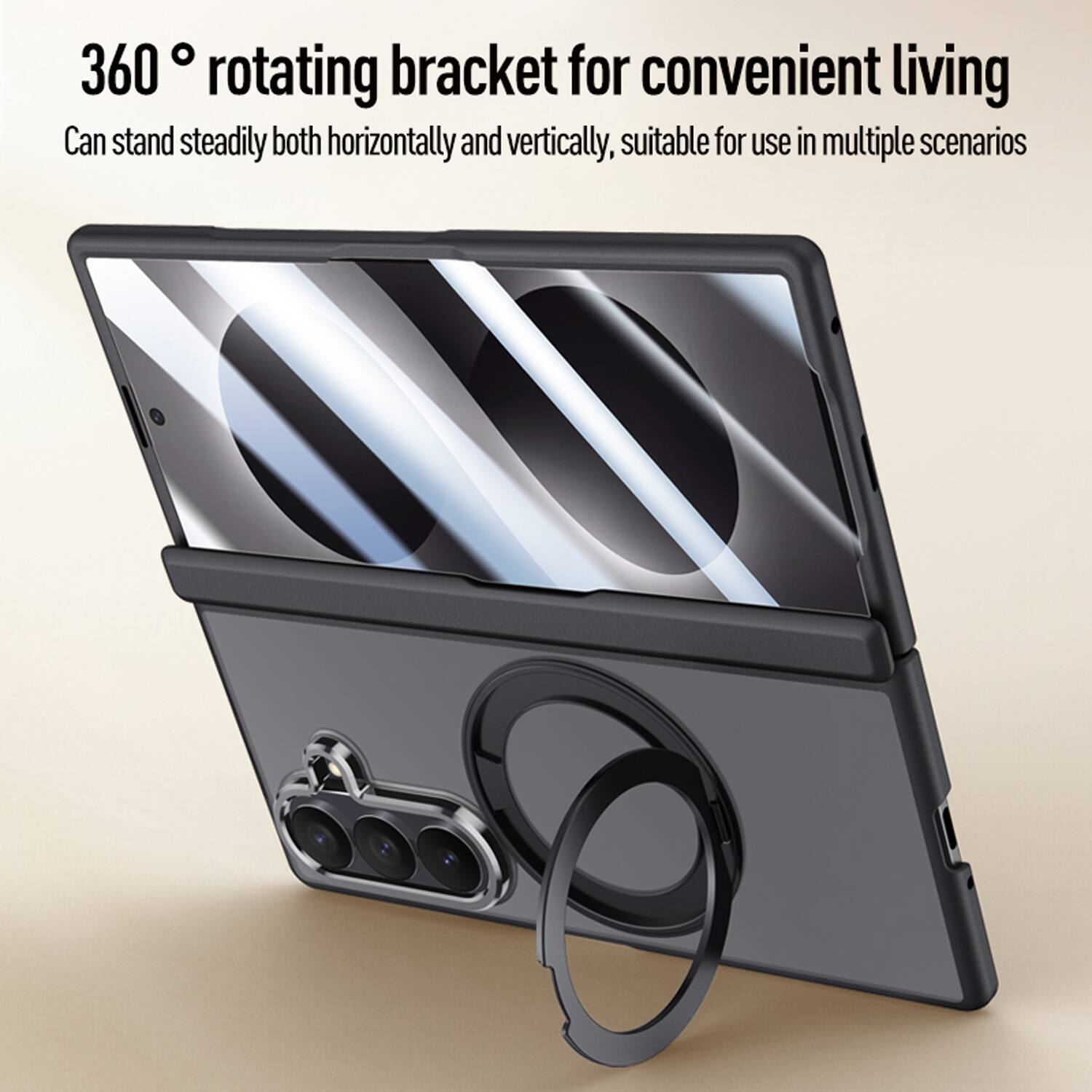 360° rotating bracket for convenient living  
Can stand steadily both horizontally and vertically, suitable for use in multiple scenarios