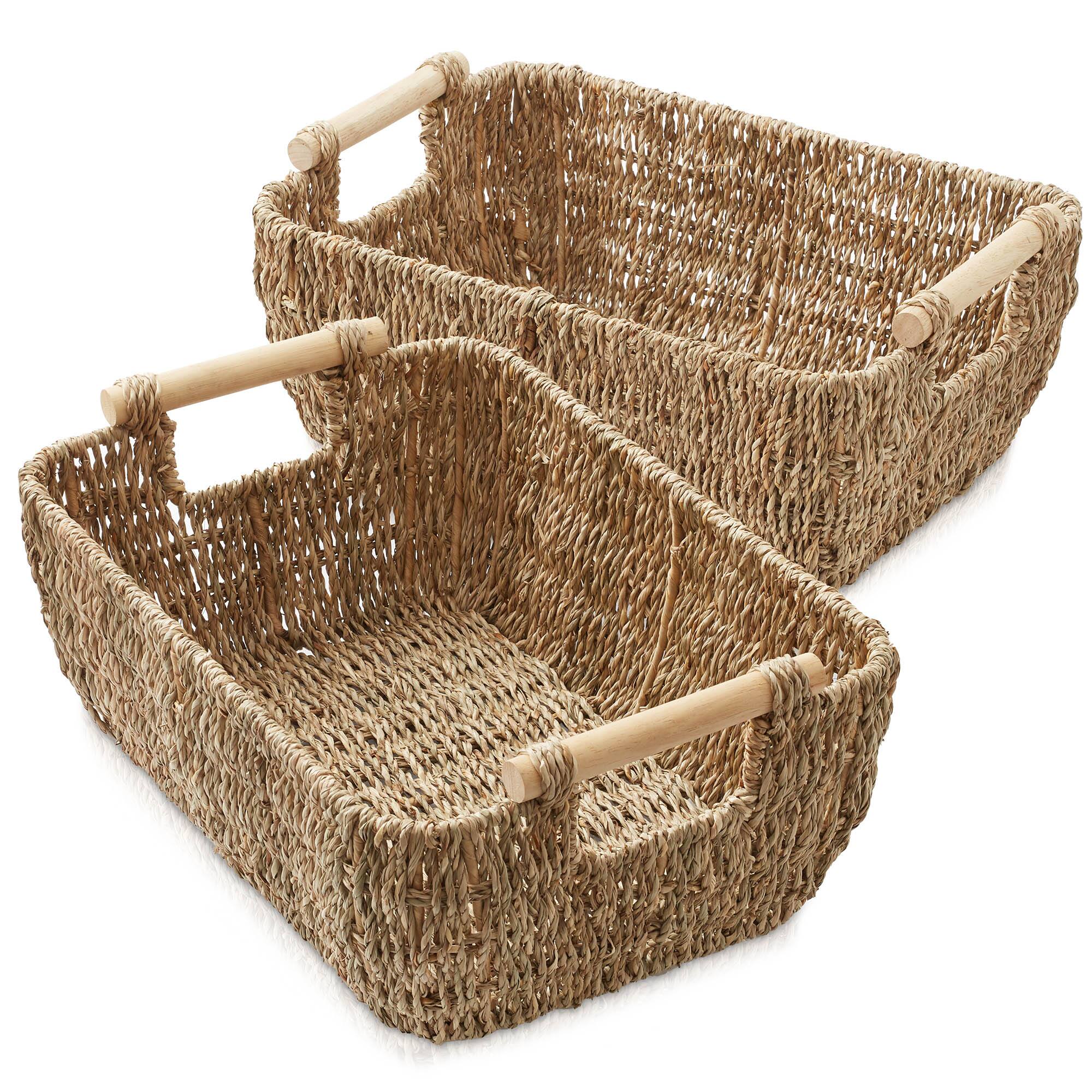 Alt View 1. Casafield - Hyacinth Seagrass Oval Storage Baskets with Wooden Handles - Woven Bins - Natural - Seagrass.