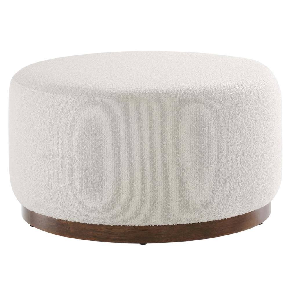 Back. Outdoor Escape - Dark beige boucle upholstered outdoor ottoman, versatile design, compact size - Brown.