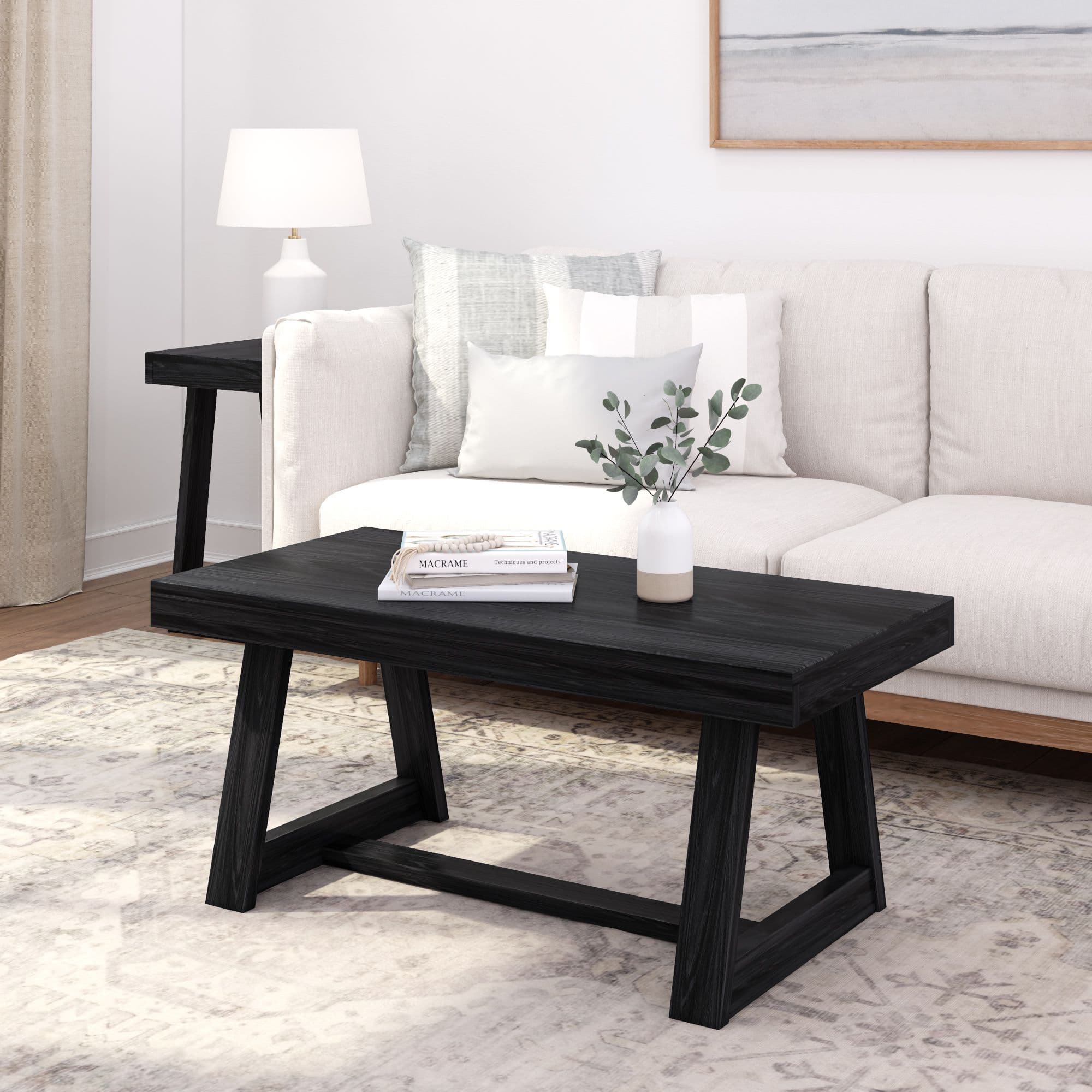 Plank+Beam - Classic Rectangular Coffee Table (40in x 20in / 1020mm x 510mm) - Black Wirebrush