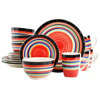 Front. Gibson - Gibson Home Casa Stellar 16 Piece Round Stoneware Dinnerware Set in Red - Red.