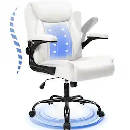 Neo Chair - Leather Office Chair, Ergonomic Mid-Back Computer Chair with Flip-Up Armrests, Padded Cushion & Swivel Wheels - 1. White